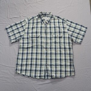 Carhartt Shirt Mens 2XL Gray Blue Plaid Short Sleeve Button Up Work Casual